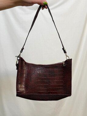 Burgundy crocodile print shoulder bag